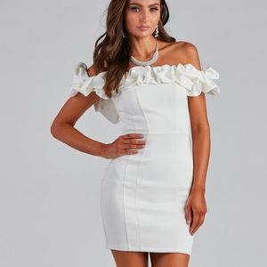 Windsor White Ruffled Off-Shoulder Dress